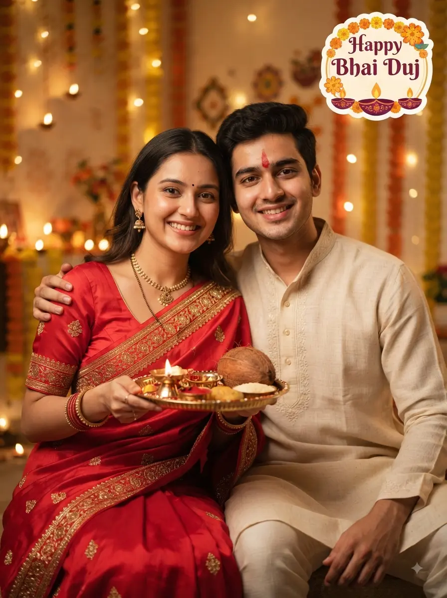 Indian brother and sister celebrating Bhai Du